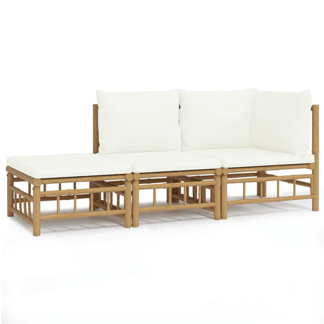 Vidaxl 3-delige loungeset met kussens bamboe crèmewit