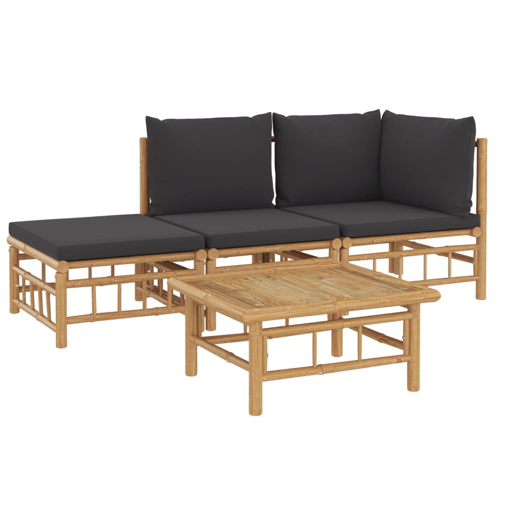 Vidaxl 4-delige loungeset met kussens bamboe donkergrijs