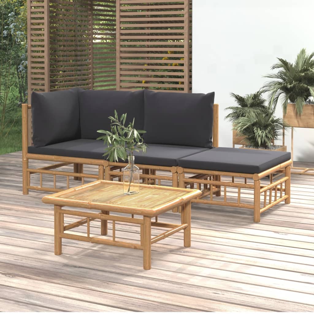 Vidaxl 4-delige loungeset met kussens bamboe donkergrijs