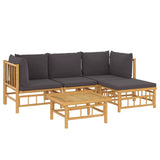 Vidaxl 5-delige loungeset met kussens bamboe donkergrijs