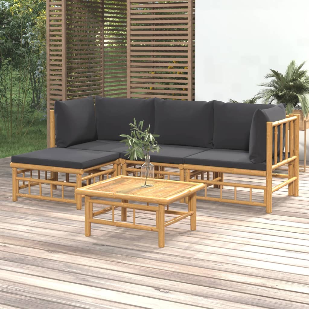 Vidaxl 5-delige loungeset met kussens bamboe donkergrijs