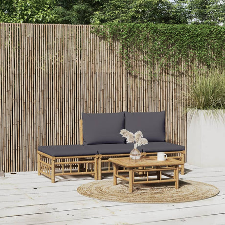 Vidaxl 4-delige loungeset met kussens bamboe donkergrijs