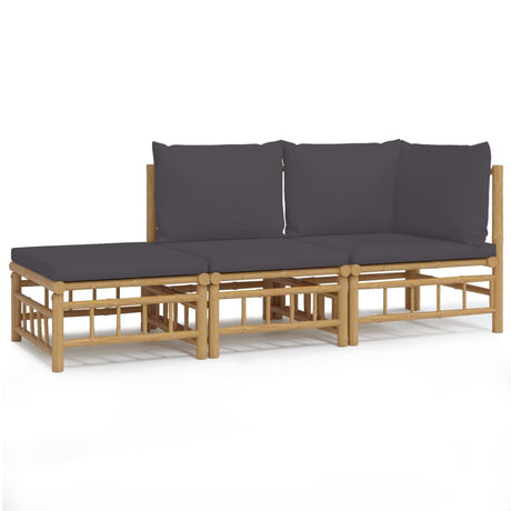Vidaxl 3-delige loungeset met kussens bamboe donkergrijs