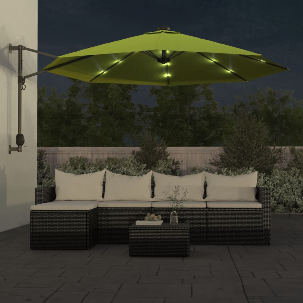 Vidaxl Wall Parasol z diodami LED 290 cm Apple Green