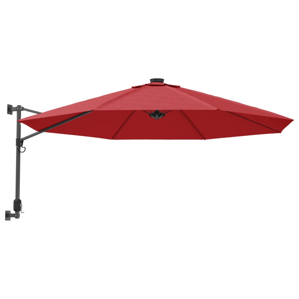 Vidaxl Wall Parasol z diodami LED 290 cm jasnoczerwony