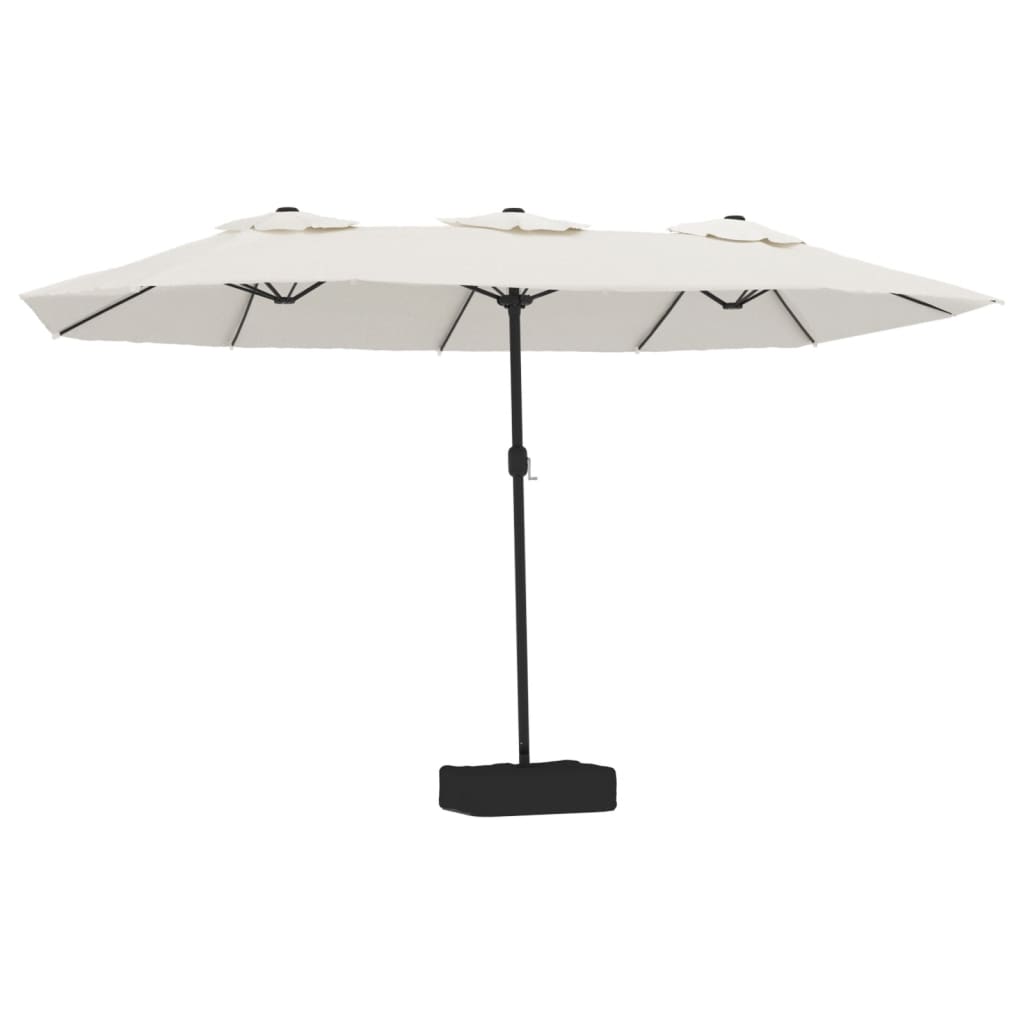 Vidaxl Parasol dvojna streha z LED 449x245 cm peščena bela