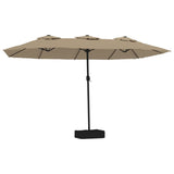 Vidaxl Parasol dvojna streha z LED 449x245 cm Taupe