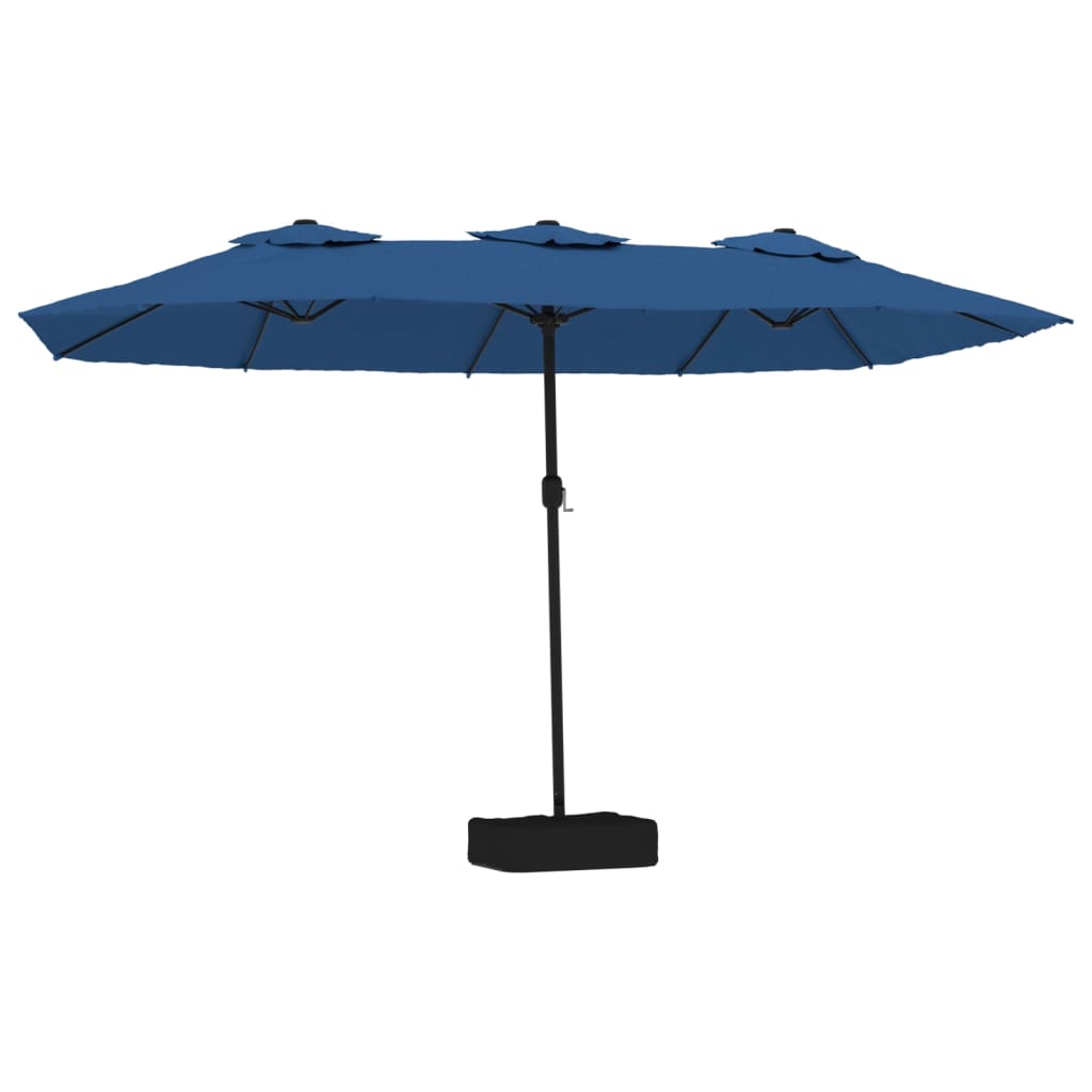 Vidaxl Parasol dvojna streha z LED 449x245 cm azure modra