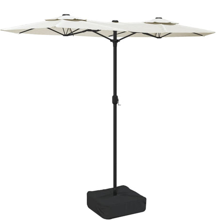 Vidaxl parasol dubbel dak met led 316x145 cm zandwit