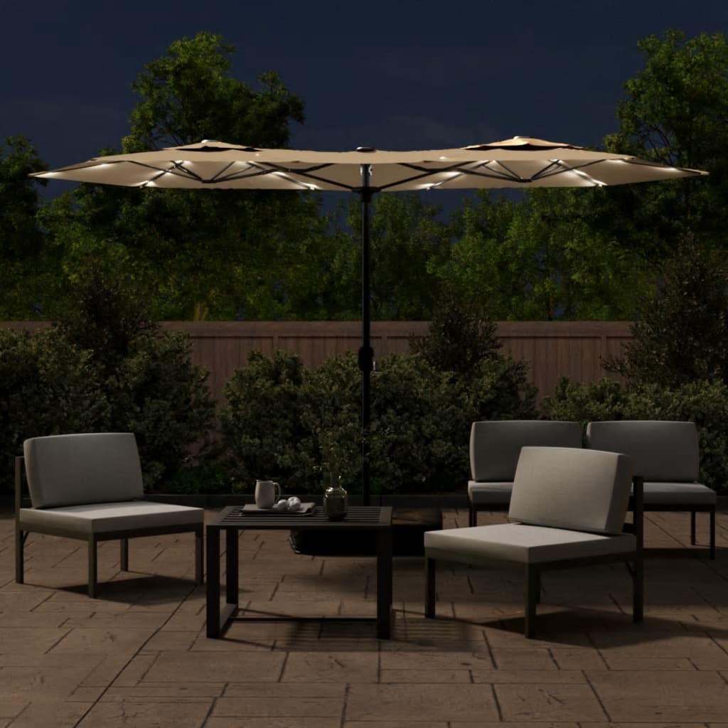 Vidaxl Parasol Doppeldach mit LEDs 316x240 cm Taupe