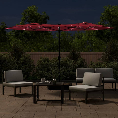 Vidaxl parasol dubbel dak met led 316x145 cm bordeauxrood