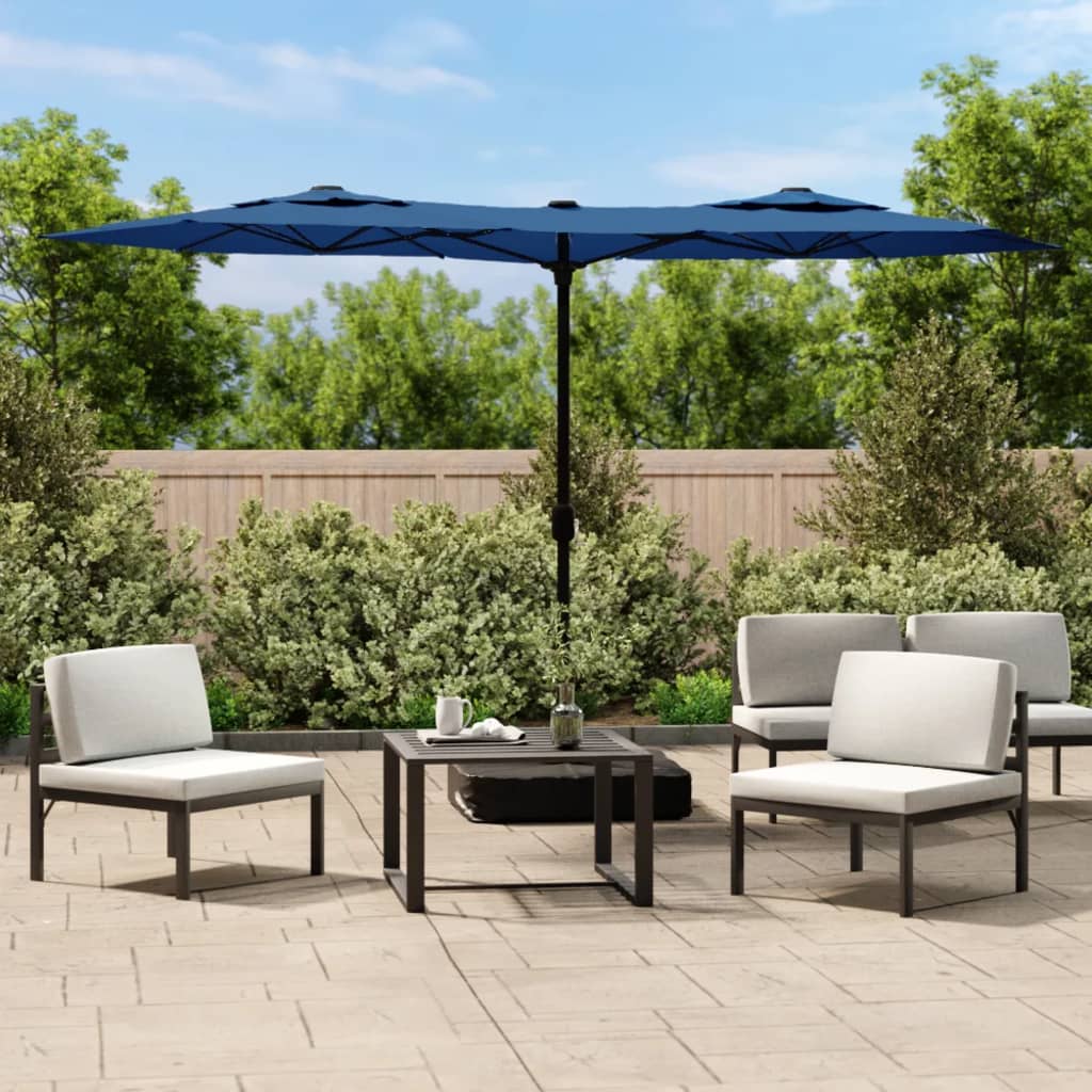 Vidaxl parasol double toit avec LED 316x240 cm Azure Bleu