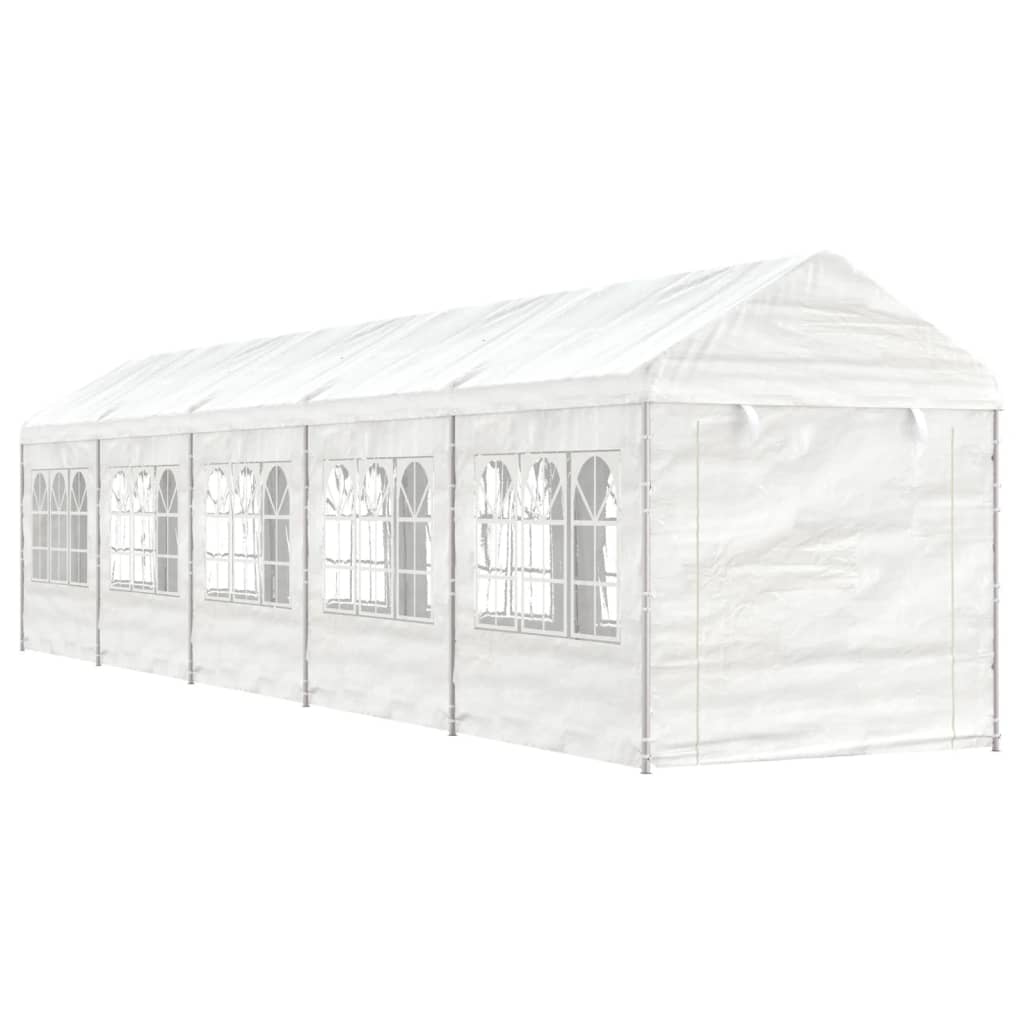 Arbor vidaxl avec toit 11.15x2.28x2.69 m blanc en polyéthylène