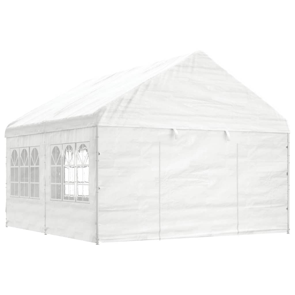 VidaXL Prieel met dak 4,46x4,08x3,22 m polyetheen wit