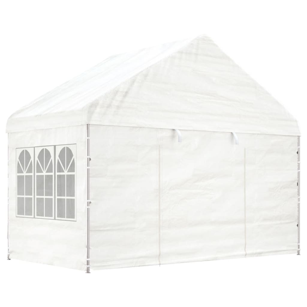 Arbor Vidaxl avec toit 6.69x4.08x3,22 m Blanc en polyéthylène