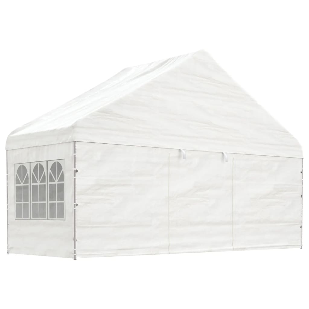 VidaXL Prieel met dak 4,46x5,88x3,75 m polyetheen wit