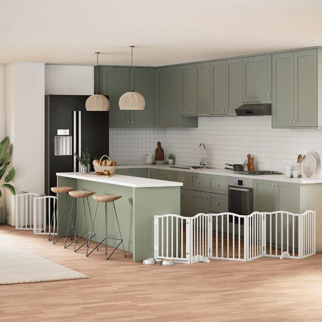 Vidaxl hondenhek inklapbaar met deur 12 panelen 600cm populierhout wit