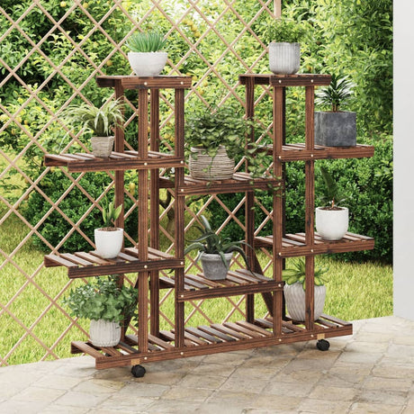 Vidaxl plantenstandaard met wielen 110x25x115 cm massief vurenhout