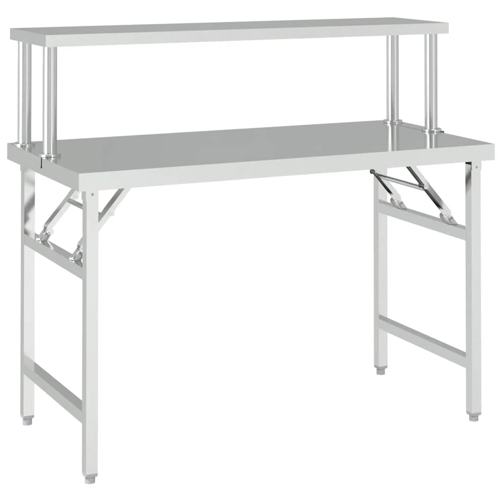 Vidaxl keukenwerktafel met bovenschap 120x60x115 cm roestvrij staal