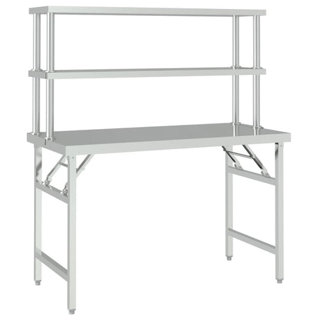 Vidaxl keukenwerktafel met bovenschap 120x60x145 cm roestvrij staal