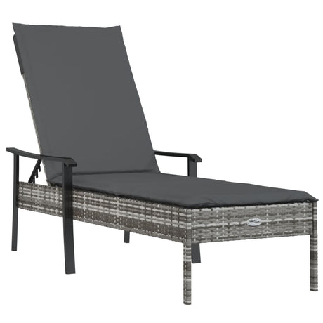 Vidaxl ligbed met kussen poly rattan grijs