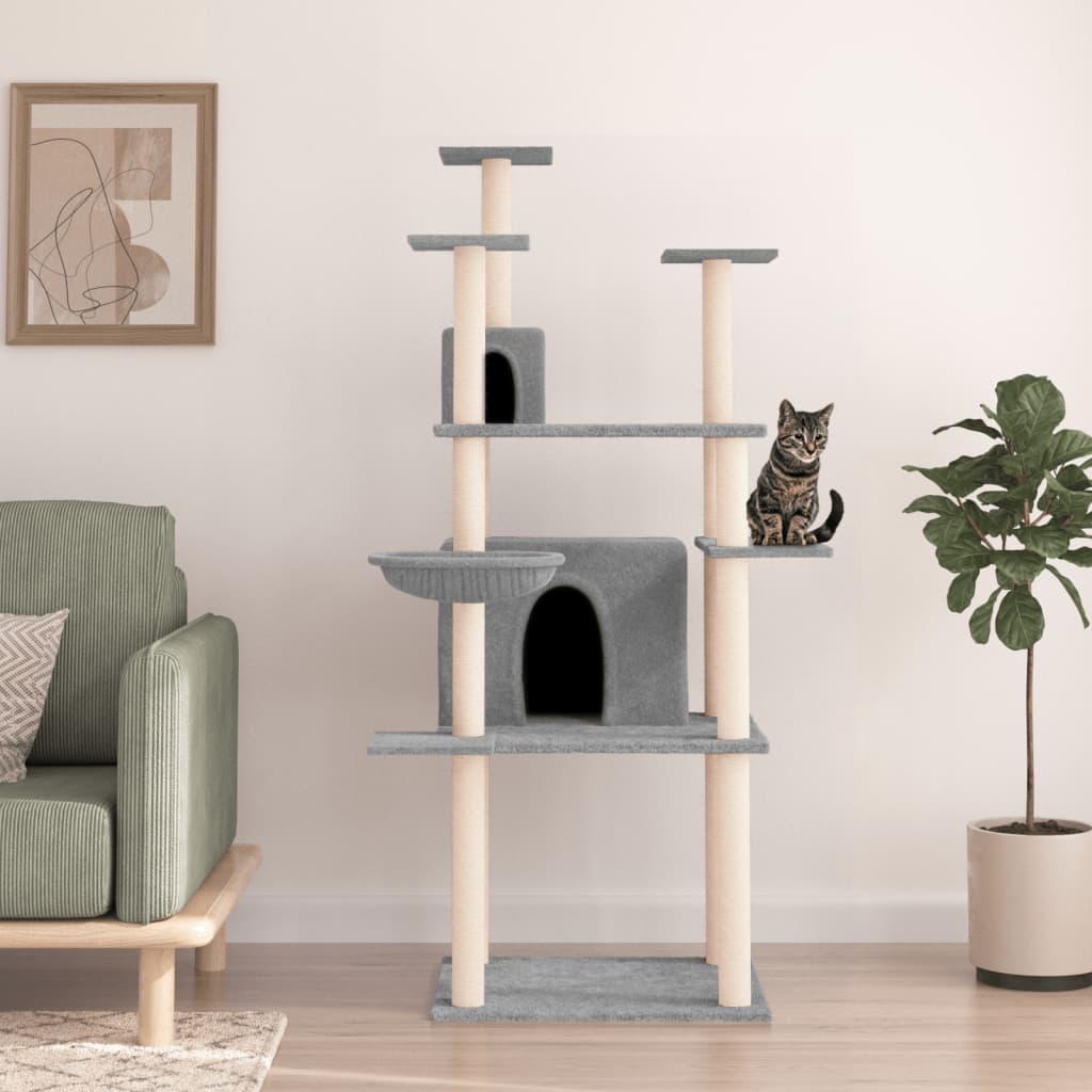 Muebles de gato de Vidaxl con postes de rascado de sisal 166 cm de gris claro