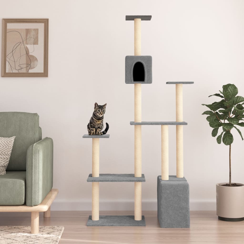 Muebles de gato de Vidaxl con postes de rascado de sisal 180 cm de gris claro