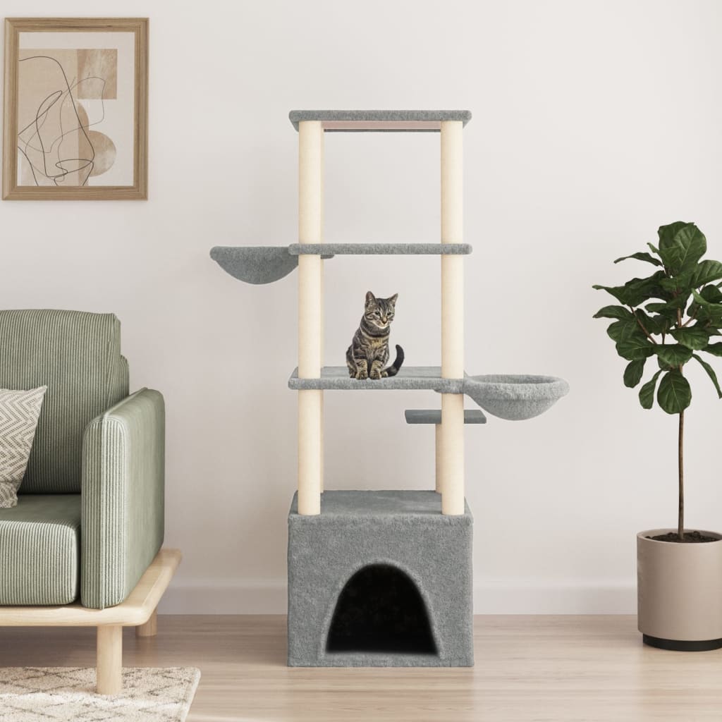 Muebles de gato de Vidaxl con postes de rascado de sisal 147 cm de gris claro