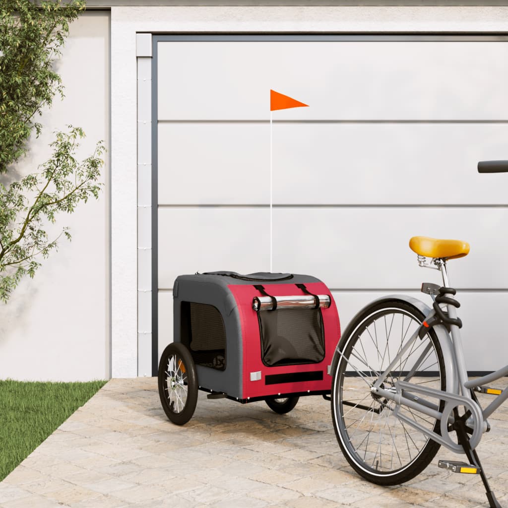 Vidaxl Dog Bike Trailer Oxford Tessuto e ferro rosso e grigio