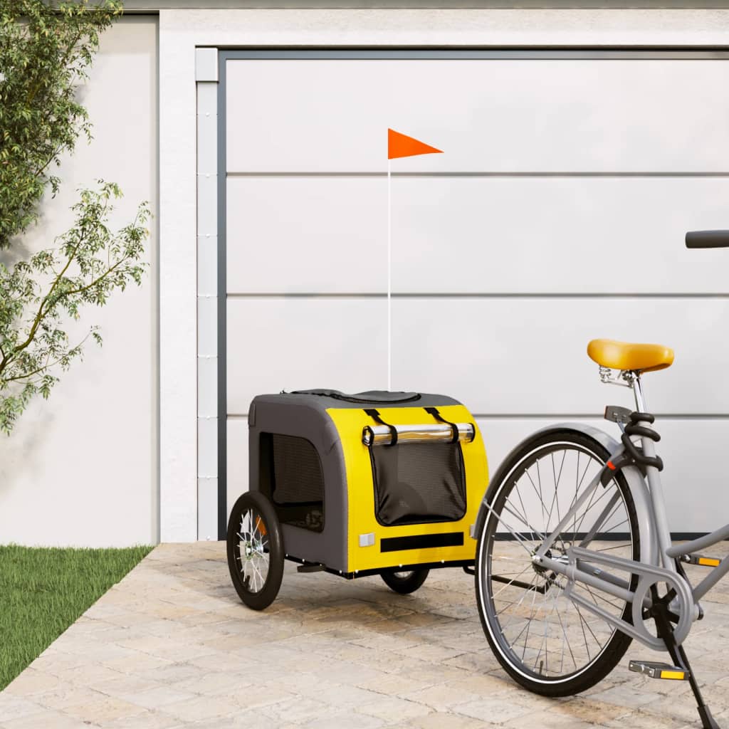 Vidaxl Dog Bike Trailer Oxford Tessuto e ferro giallo e grigio