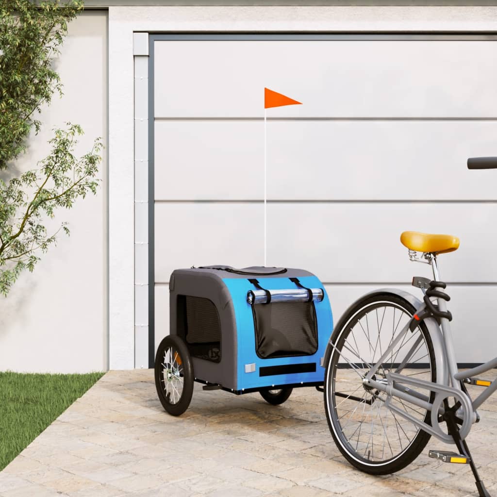 Vidaxl Dog Bike Trailer Oxford Tessuto e blu di ferro e grigio