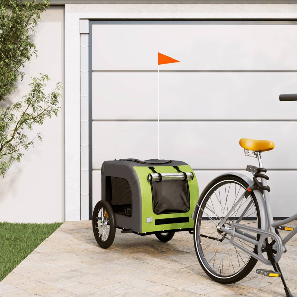 Vidaxl Dog Bike Trailer Oxford Tessuto e ferro verde e grigio