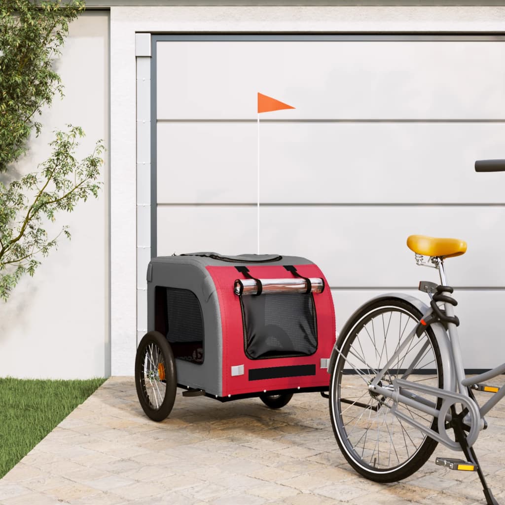 Vidaxl Dog Bike Trailer Oxford Tessuto e ferro rosso e grigio