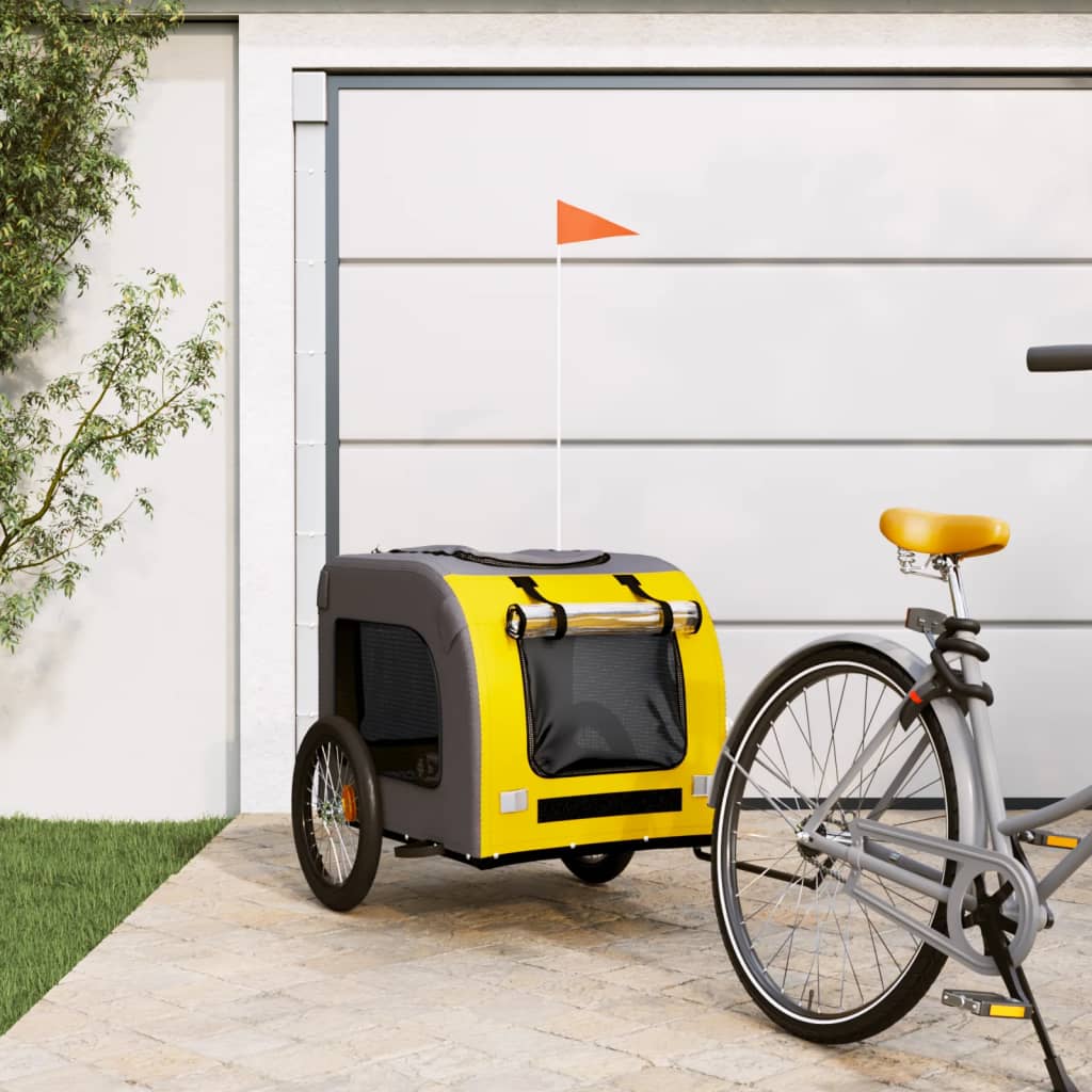 Vidaxl Dog Bike Trailer Oxford Tessuto e ferro giallo e grigio