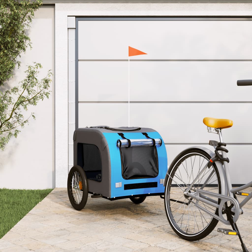 Vidaxl Dog Bike Trailer Oxford Tessuto e blu di ferro e grigio