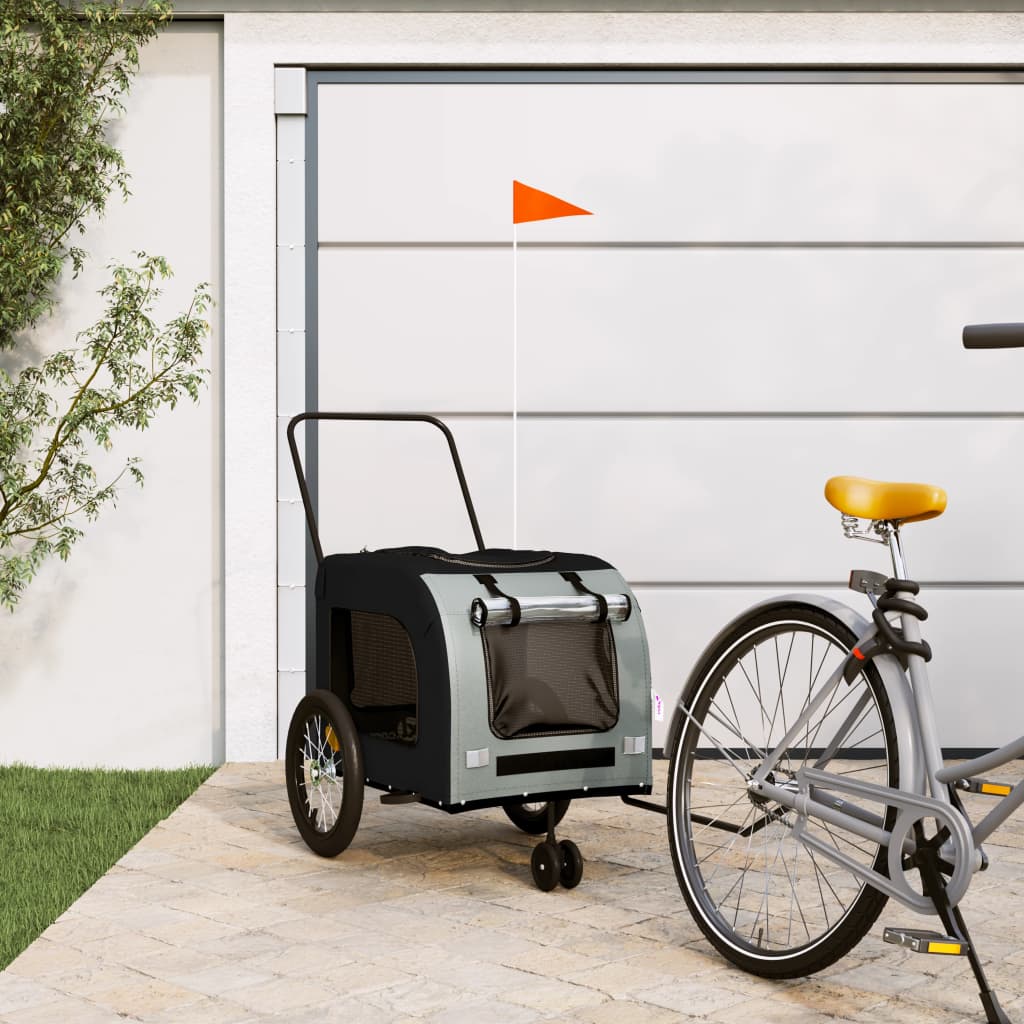 Vidaxl Dog Bike Trailer Oxford Tessuto e ferro nero e grigio