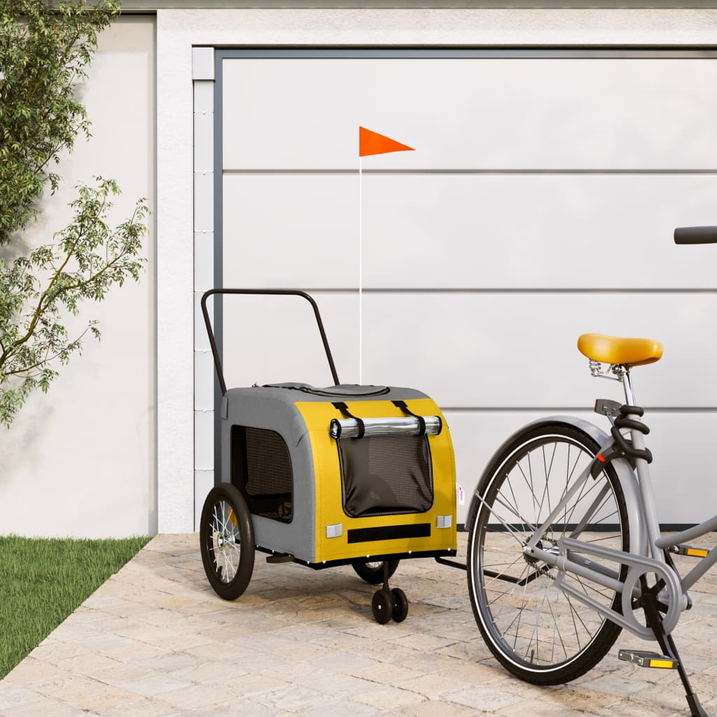 Vidaxl Dog Bike Trailer Oxford Tessuto e ferro giallo e grigio