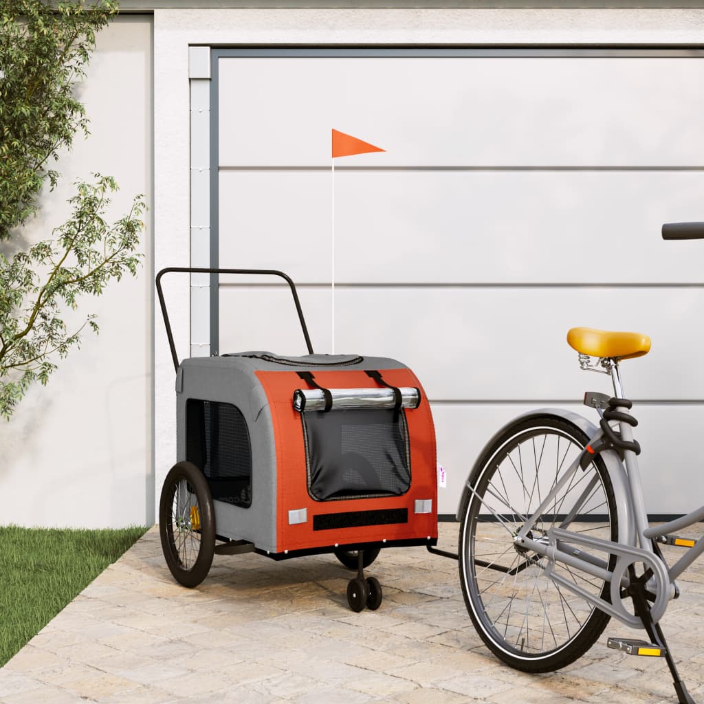 Vidaxl Dog bike trailer Oxford fabric and iron orange and gray