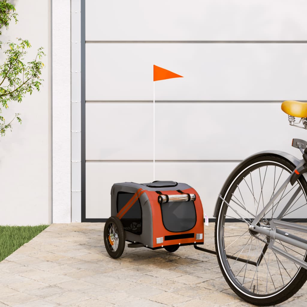 Vidaxl Dog Bike Trailer Oxford Fabric and Iron Orange and Grey