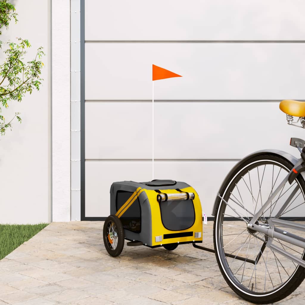 Vidaxl Dog Bike Trailer Oxford Fabric et Fon Jaune et Gray