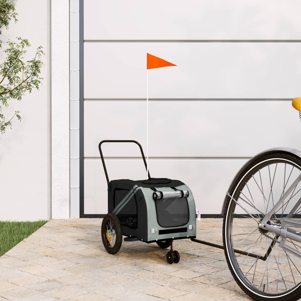 Vidaxl Dog Bike Trailer Oxford Tessuto e ferro grigio e nero