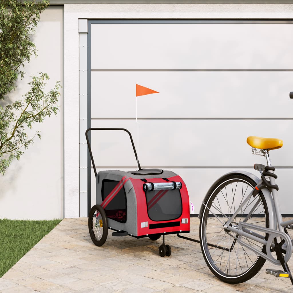 Vidaxl Dog Bike Trailer Oxford Tessuto e ferro rosso e grigio