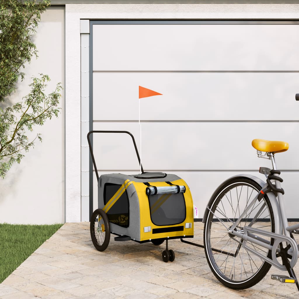 Vidaxl Dog bike trailer Oxford fabric and iron yellow and gray