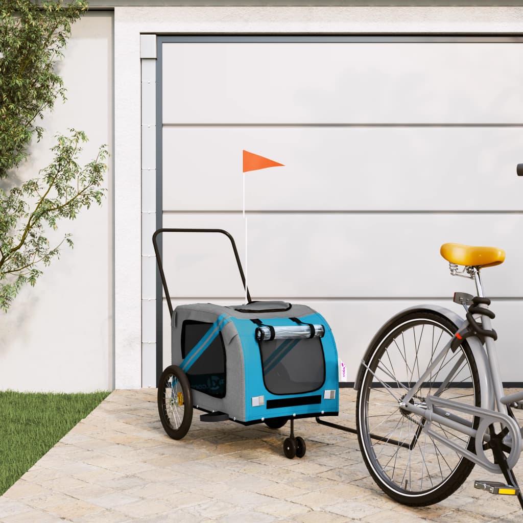 Vidaxl Dog Bike Trailer Oxford Tessuto e blu di ferro e grigio