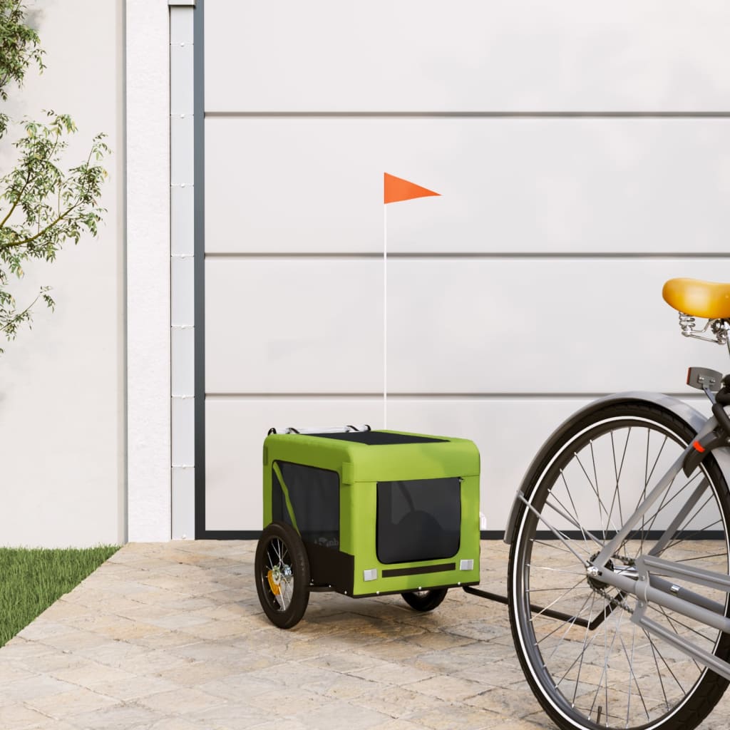 Vidaxl Dog Bike Trailer Oxford Tessuto e ferro verde e nero