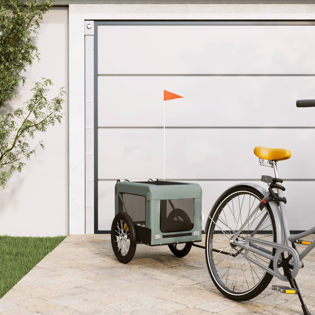 Vidaxl Dog Bike Trailer Oxford Tessuto e ferro grigio e nero