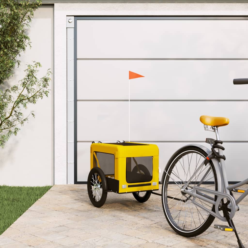 Vidaxl Dog Bike Trailer Oxford Fabric et Fon Jaune et noir