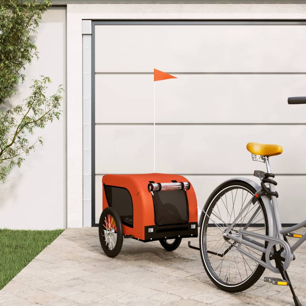 Vidaxl Dog Bike Trailer Oxford Fabric and Iron Orange and Black