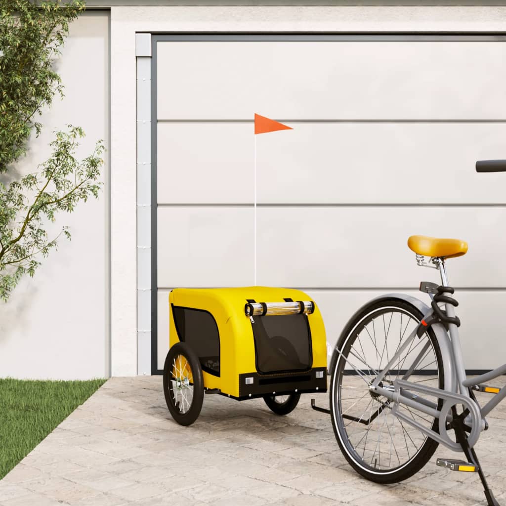 Vidaxl Dog Bike Trailer Oxford Tessuto e ferro giallo e nero