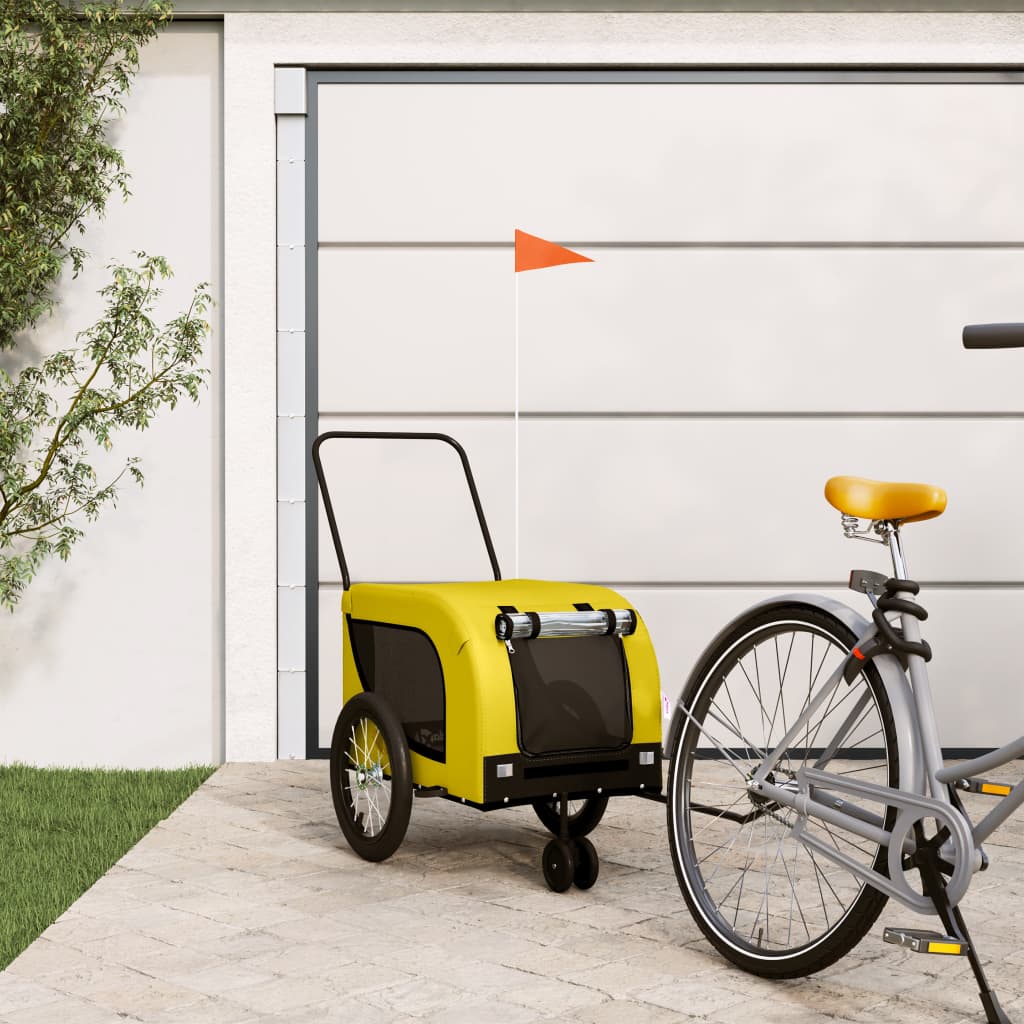 Vidaxl Dog Bike Trailer Oxford Fabric et Fon Jaune et noir